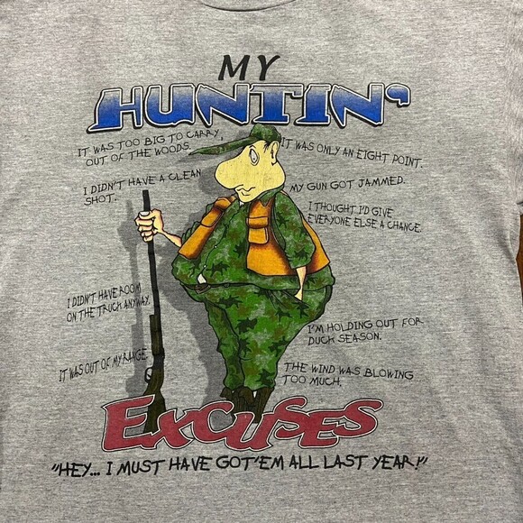 Hunting Excuses Vintage Hunter Comedy Funny Outdoors Gray T-Shirt Men's Size L - Picture 2 of 7